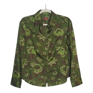Talbots Medium Retro Inspired Green Floral Long Sleeve Button Down Fitted Shirt